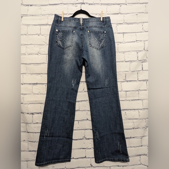 Style NY Paris Bling Denim Studded Gems Flare Wide Leg Jeans Women's Size 8 NWT - Picture 2 of 12